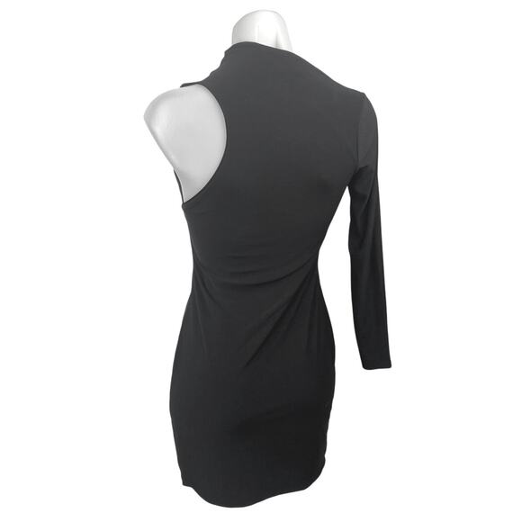Club L Siren Black Cutout One Shoulder Long Sleeve Mini Stretch Bodycon Dress 6 - Picture 2 of 5